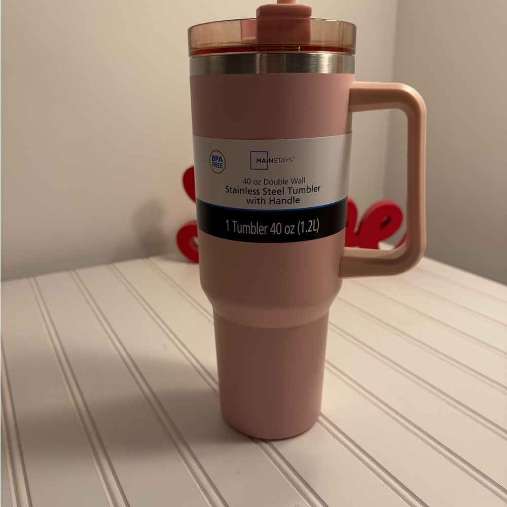 Mainstays Blush Stainless Steel Tumbler with Handle